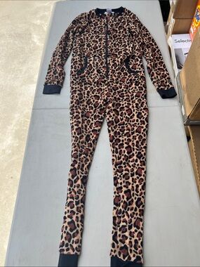 Leopard Print Women's One-Piece Pajama Jumpsuit - Brown/Black